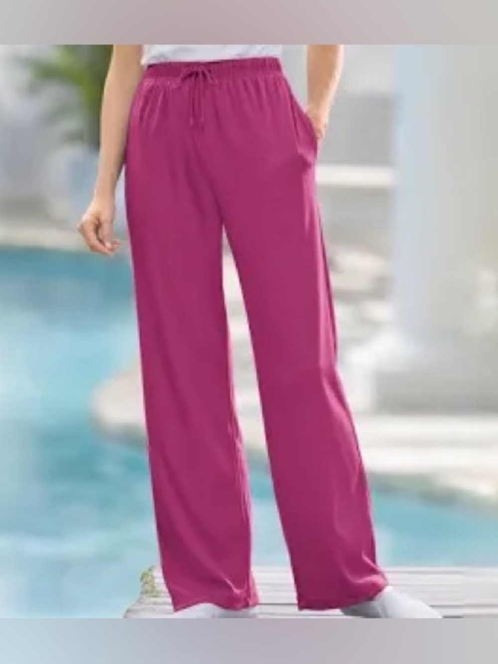 Wide Leg Drawstring Lounge Pants - Magenta and navy blue  petite large 18/20